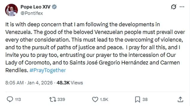 Pope Leo XIV Urges Peaceful Resolution as Venezuela Crisis Escalates Amid U.S. Involvement