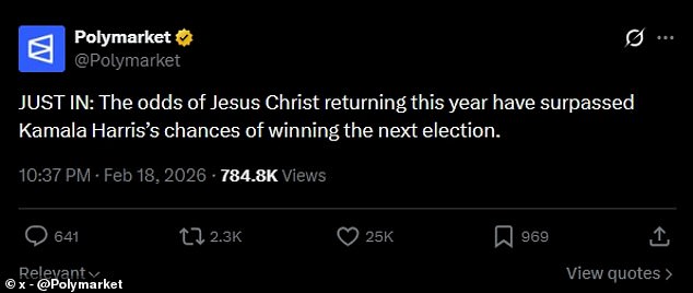 Prediction Markets Pit Theology Against Politics: Jesus' 2026 Return Odds Outstrip Kamala Harris' 2028 Bid