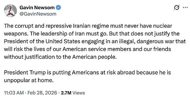 California Governor Gavin Newsom Faces Criticism for Contradictory Stance on Iran and Trump's Military Action