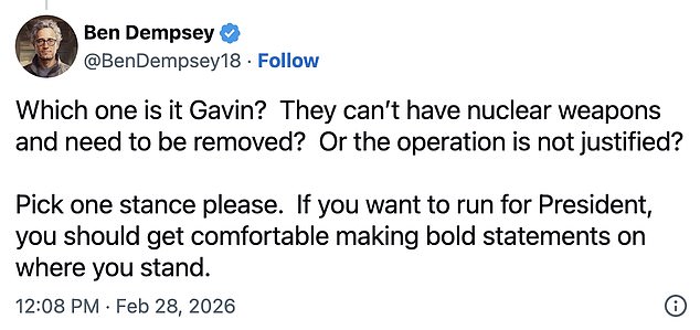 California Governor Gavin Newsom Faces Criticism for Contradictory Stance on Iran and Trump's Military Action