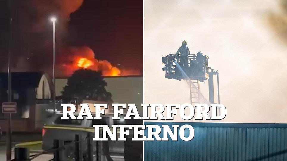 Firefighters extinguish accidental blaze at RAF Fairford base.
