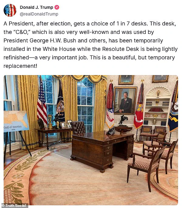 Trump replaces Resolute Desk after child's nose-picking incident