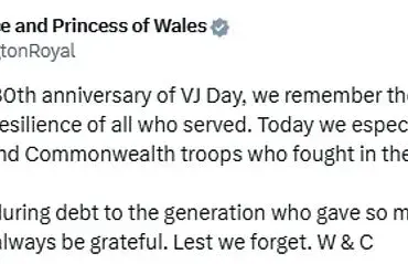 Prince and Princess of Wales Mark 80th Anniversary of VJ Day with Tribute to WWII Sacrifices